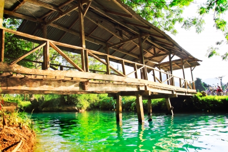 Beautiful river blue lagoon in Laos backgroundの写真素材