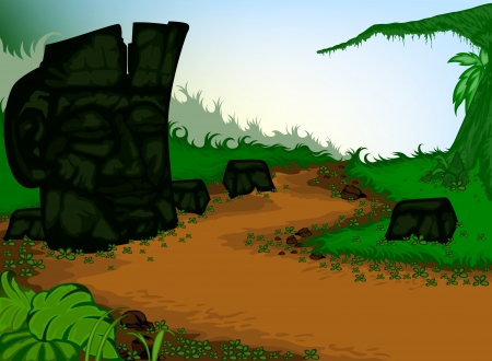 The old stone carvings with nature backgroundのイラスト素材