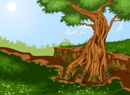Beautiful tree with nature landscape backgroundのイラスト素材