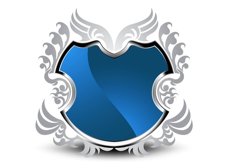 Silver pattern with elegant blue shield vector on a white backgroundのイラスト素材