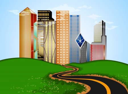 Road into city landscape nature backgroundのイラスト素材