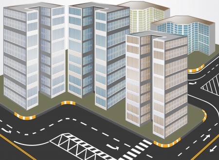Condominium and city streets vector cartoon backgroundのイラスト素材