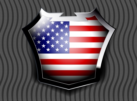 Flag of USA inside glossy shield on a gray pattern backgroundのイラスト素材