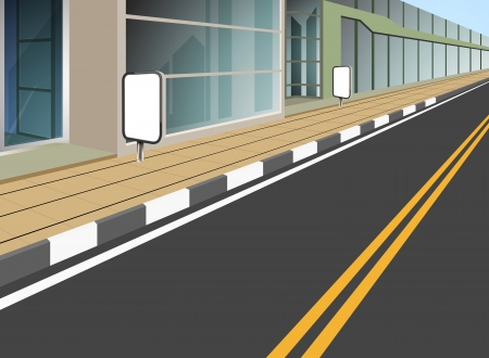 Cityscape with empty signboard on pathwayのイラスト素材