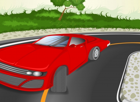 City streets with red sport car vector cartoon backgroundのイラスト素材