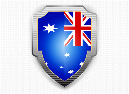 Beautiful Australia flags inside gray shield on a white pattern backgroundのイラスト素材