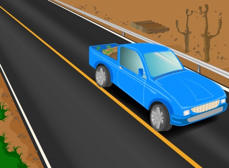 Truck cartoon on the road with timberのイラスト素材