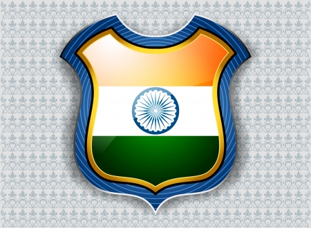 Flag of India inside blue shield on a gray seamless patternのイラスト素材