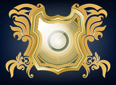Gold shield abstract pattern on a dark blue backgroundのイラスト素材