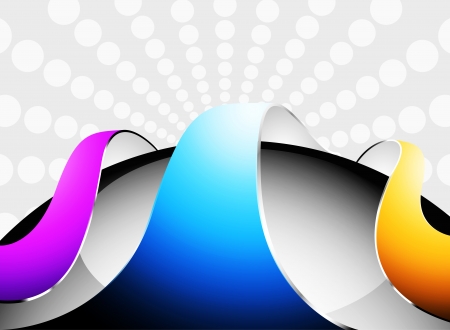 Colorful curved glossy on a black circular abstract backgroundのイラスト素材