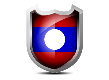 Glossy flag of Laos metal shield on a white backgroundのイラスト素材