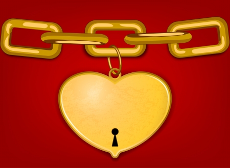 Beautiful gold heart with chain on a red backgroundのイラスト素材