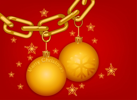 Beautiful glossy gold chain Merry Christmas on a red backgroundのイラスト素材
