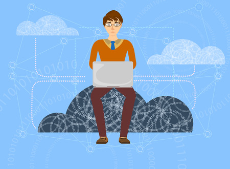 Cloud save in progress computing vector cartoon backgroundのイラスト素材