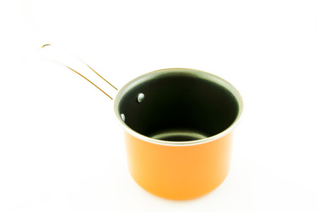 yellow saucepan on a white backgroundの写真素材