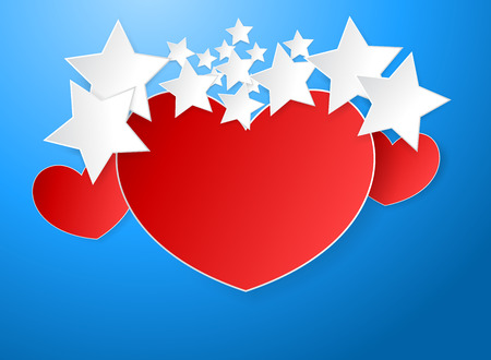 Shiny red heart paper on a blue backgroundのイラスト素材
