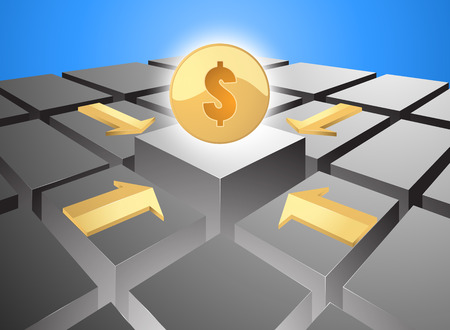 Goal golden coin with arrowhead abstract backgroundのイラスト素材