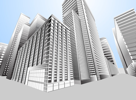 Townscape urban city,architecture scene backgroundのイラスト素材