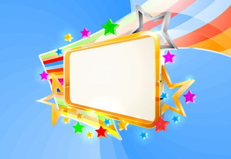 glossy empty signboard with colorful starsのイラスト素材