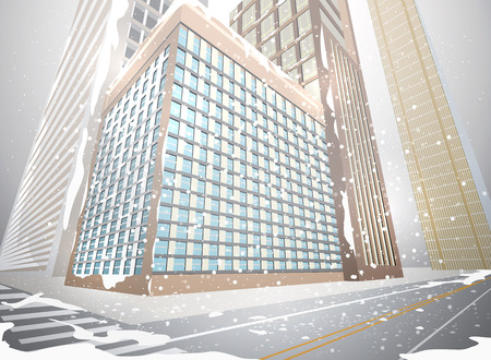Residential building in winter backgroundのイラスト素材