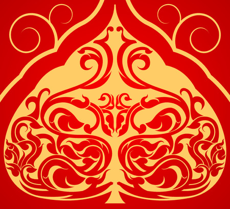 Buddha leaf art pattern on a red backgroundのイラスト素材