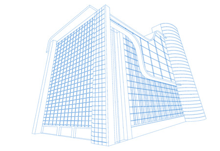 Wireframe residential building on a white backgroundのイラスト素材