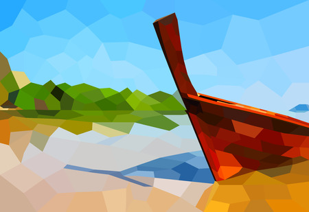 Boat on the beach low poly nature vector backgroundのイラスト素材