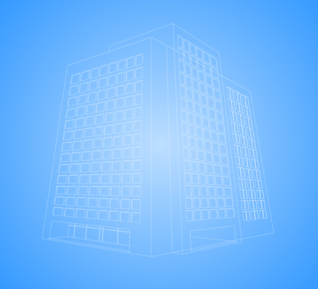 Wireframe building vector on a blue backgroundのイラスト素材
