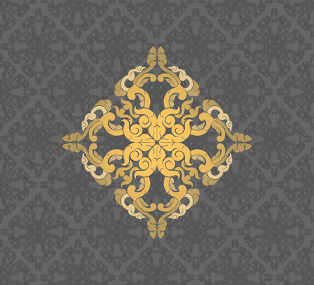 Gold floral pattern on a gray vector abstract backgroundのイラスト素材