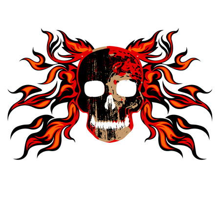 Skull fire vector tattoo on a white backgroundのイラスト素材