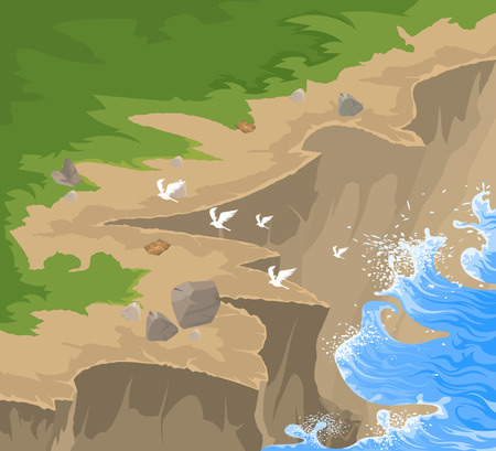 Cliff scene,a steep rock face and sea vector seascape backgroundのイラスト素材