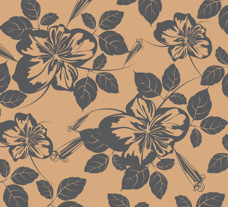 Hibiscus flowers scene vector nature pattern backgroundのイラスト素材