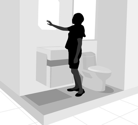 Young woman choosing a bathroom preview silhouette people on a white backgroundのイラスト素材