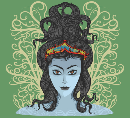 Tribal woman scene vector hand drawing theme t-shirt on a green backgroundのイラスト素材
