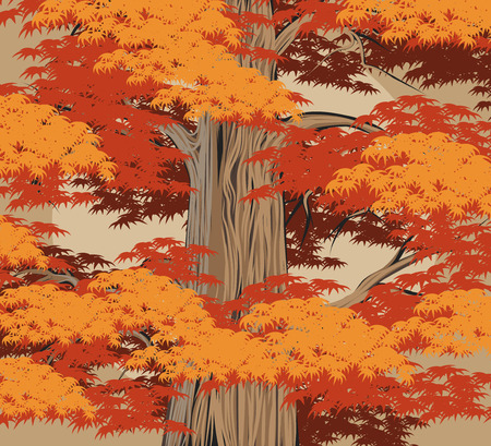 Autumn tree foliage scene vector hand drawing nature backgroundのイラスト素材