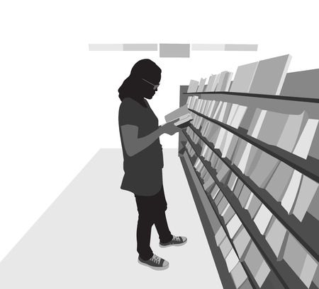 Book shops vector silhouette people on a white backgroundのイラスト素材