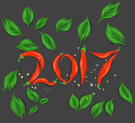 ?New year red chili scene vector on a gray backgroundのイラスト素材