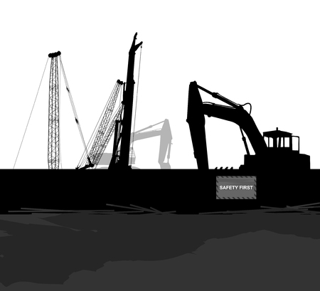 Safety first under construction vector silhouette construction backgroundのイラスト素材