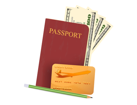 Money with passport book and credit card.のイラスト素材