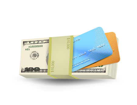 Cash money with credit card vector business financial concepts on a white backgroundのイラスト素材
