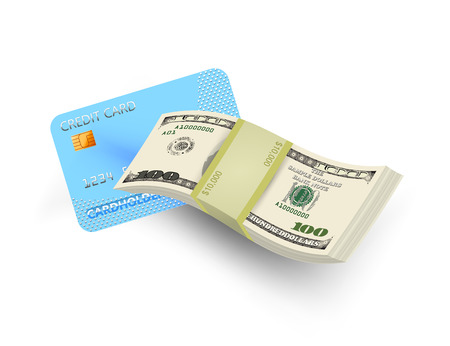 US dollars with credit card vector business financial concepts on a white backgroundのイラスト素材