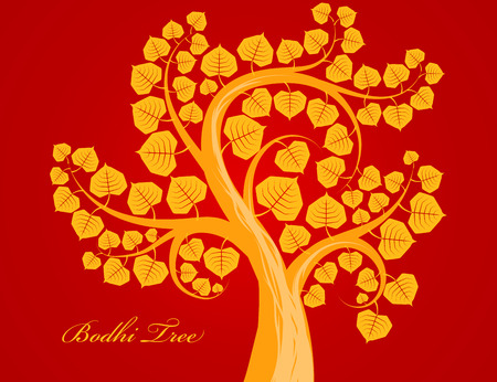 Gold Bodhi tree scene vector on a red backgroundのイラスト素材