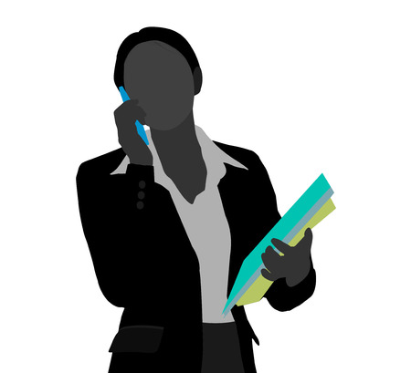 Business woman using her mobile phone vector silhouette people on a white backgroundのイラスト素材