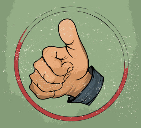 Hand showing,label with a thumbs vector vintage style backgroundのイラスト素材