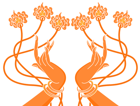 Hand of the Angel with flower art pattern vector Thai culture on a white backgroundのイラスト素材