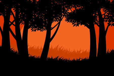 Silhouette tree forest scene vector nature landscape backgroundsのイラスト素材