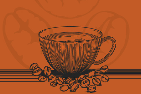 A cup coffee lined scene vector food and drink backgroundsのイラスト素材