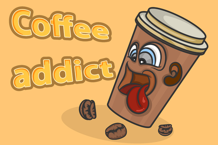 Coffee addict emotion vector cartoon scene food and drink backgroundsのイラスト素材