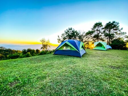 Tourist tent on hill nature landscape backgrounds