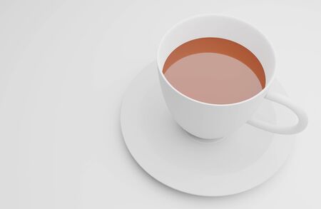 White ceramic cup coffee on a white 3d render wallpaper backgroundの写真素材